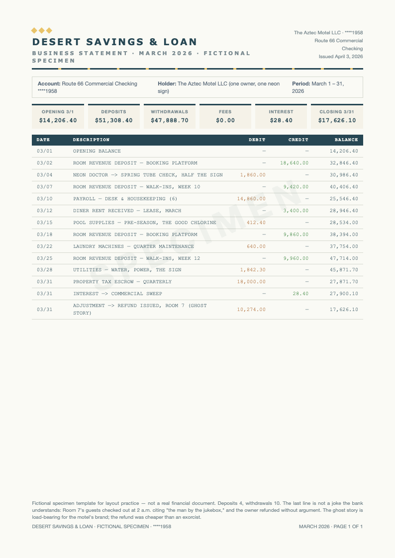 Mid Century Modern Bank Statement
